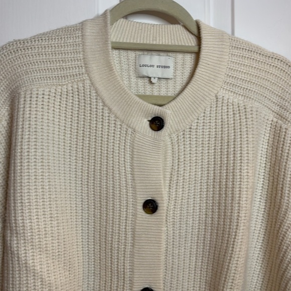 EUC LOULOU STUDIO women’s Harebells ribbed cashmere cardigan Ivory  sz small - Picture 2 of 8